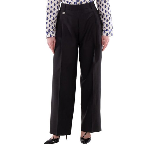 Burberry Wool Silk Pleated Tailored Trousers - Black/Blue - 8089073