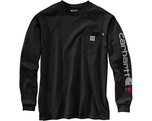 Carhartt Flame Resistant Force Original Fit Midweight Long Sleeve Signature Sleeve Logo T-Shirt Clothing - Black - 104130-BLK