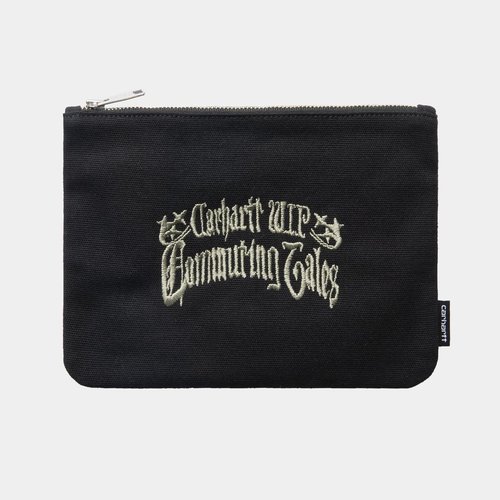 Carhartt WIP Canvas Graphic Zip Wallet Commuting Tales Embroidery, Black - I036087_3HO_XX