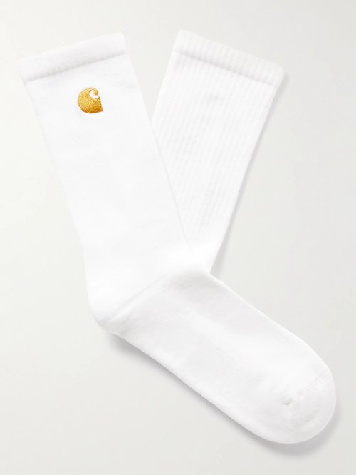 Carhartt WIP Chase Logo-Embroidered Ribbed Cotton-Blend Socks - White/Gold - I029421