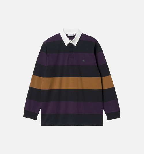 Carhartt WIP Hansen Stripe Long Sleeve Rugby Polo Long Sleeve Shirt - Black - I029484_0LC_XX