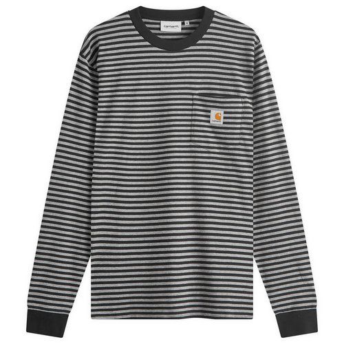 Carhartt WIP Long Sleeve Verner Stripe Pocket T-Shirt - Black/Grey Heather - I033817_2CB_XX