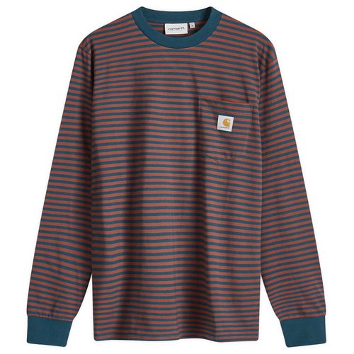 Carhartt WIP Long Sleeve Verner Stripe Pocket T-Shirt - Duck Blue/Offroad - I033817_2CA_XX