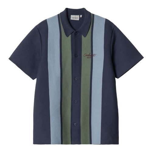 Carhartt WIP Navy S/S Memory Knit Shirt - PercyStripeInk - I034533_2W2_XX