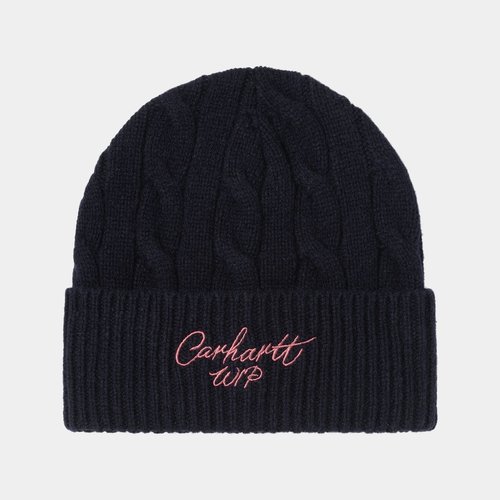 Carhartt WIP Signature Cable Beanie - Deep Night/Glassy Pink - I035464_3CF_XX