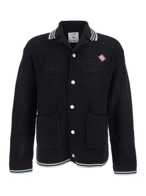 Casablanca Black Cardigan With Logo Patch On The FrOnt In CottOn Man - KW.1160