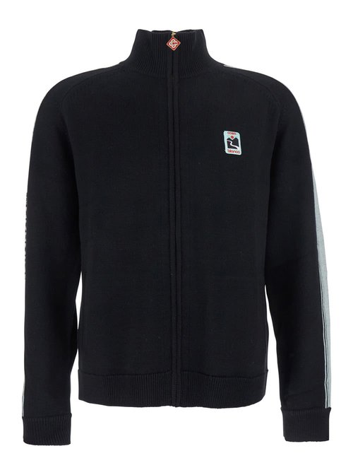 Casablanca Black High Neck Sweatshirt With Logo Patch On The FrOnt In Wool Man - MPF25KW100301MERINO