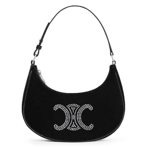 CELINE Ava Triomphe Strass Velvet Shoulder Bag - Black - 193952FJM.38SI X