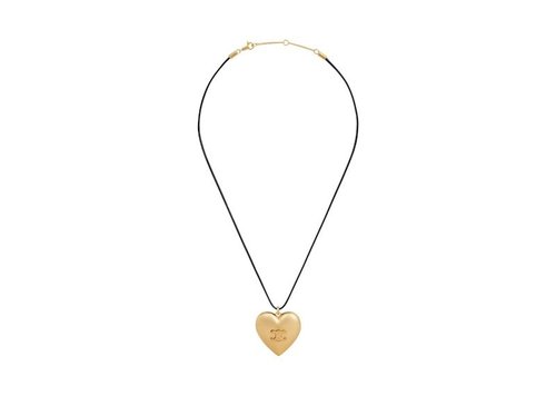 CELINE Coeur Triomphe Brass with Finish and Cotton Necklace - Gold/Black