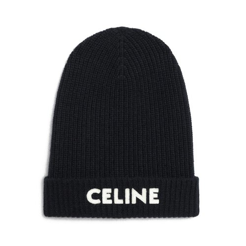 CELINE Embroidered Knit Loose Fit Wool Beanie - Black - 2A25R535Q.38NO