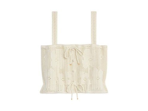 CELINE Floral HandCrocheted Cotton Crop Top - Off White - 2AE7M845X.01OW