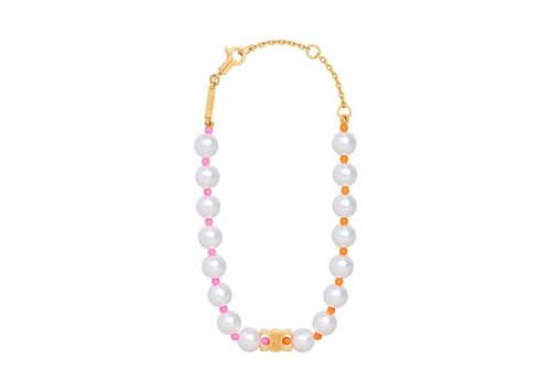 CELINE Plage Pearl Brass with Gold Finish and Resin Pearls Bracelet - Multicolor