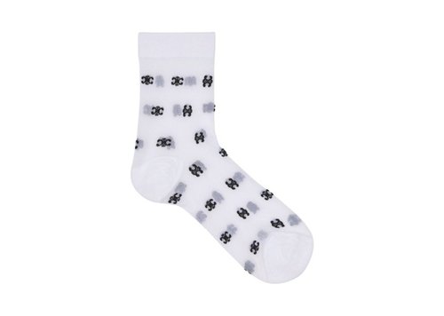 CELINE Transparent Nylon Triomphe Socks - Off White/Black - 2AE80082U.01OB