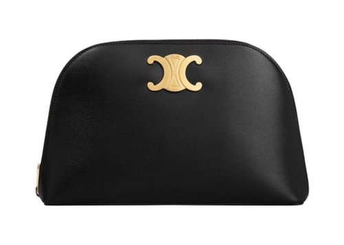 CELINE Triomphe Shiny Calfskin Pouch - Black