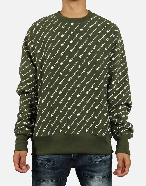 Champion REVERSE WEAVE AOP CREWNECK SWEATSHIRT - Olive Green - S2973-TE4
