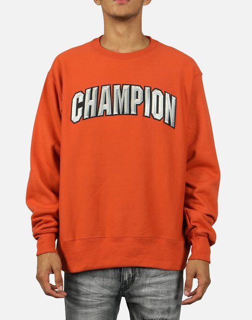 Champion REVERSE WEAVE FLOSS STICH BLOCK ARCH CREW - Orange - GF70-Y07987-026