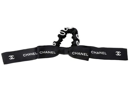 CHANEL Bow Tie Hair Scrunchie - Black/White
