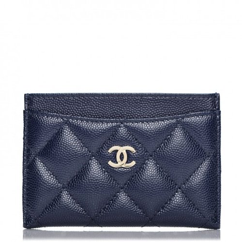 CHANEL Card Holder Quilted Caviar - Navy Blue