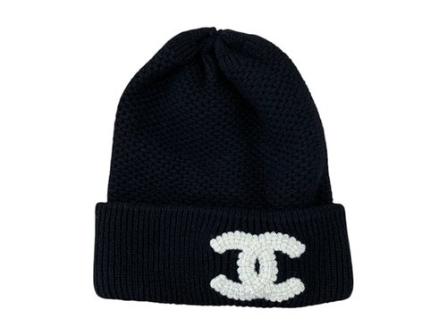 CHANEL CC Logo Beanie - Black/White