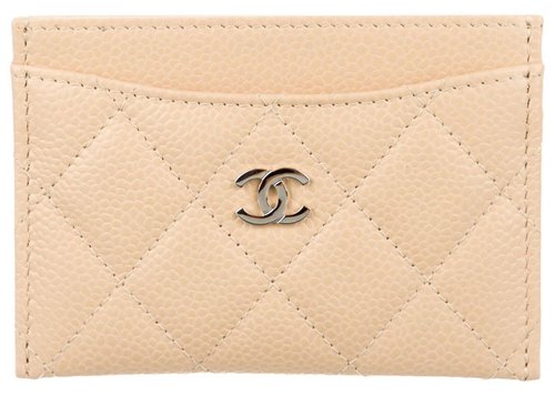 CHANEL Classic Card Case Holder - Beige/Silver