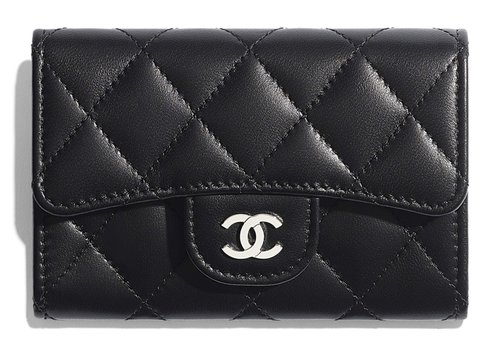 CHANEL Classic Card Holder Quilted Silvertone - Black