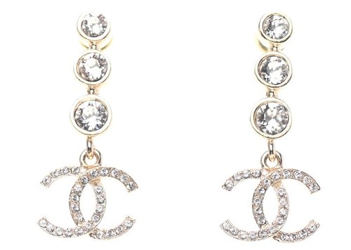 CHANEL Crystal CC Drop Earrings - Gold
