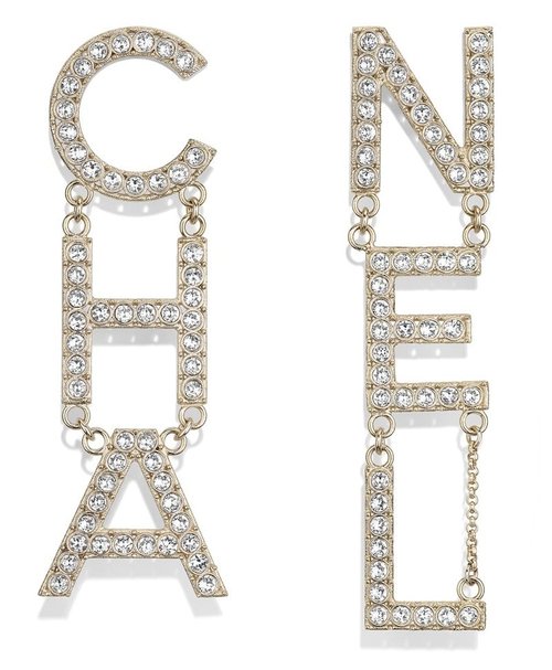 CHANEL Diamantes Letter Earrings - Gold/Crystal