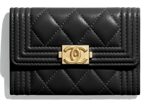 CHANEL Flap Card Holder Quilted Lambskin Goldtone - Black