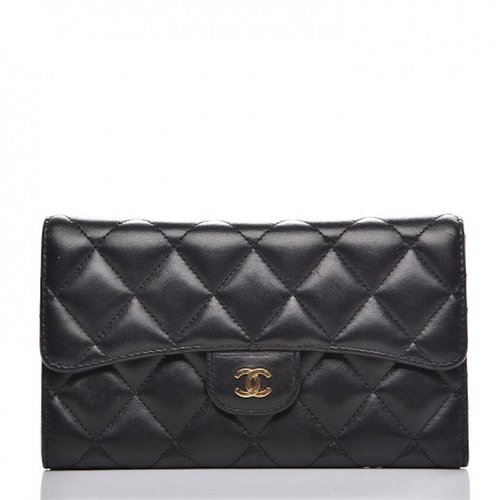 CHANEL Flap Wallet Diamond Quilted Large - Black