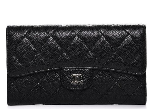 CHANEL Flap Wallet Quilted Diamond Large Caviar - Black