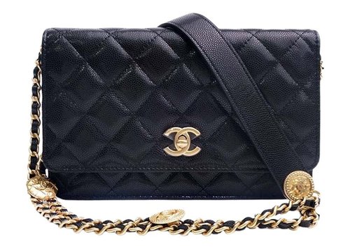 CHANEL Gold Coin Chain Black Wallet On Chain - Black (AP2840-B08447-94305)