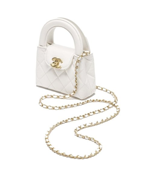 CHANEL Kelly Clutch with Chain Micro 23K Shiny Aged Calfskin - White