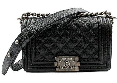 CHANEL Quilted Caviar Rutheniumtone Small - Black