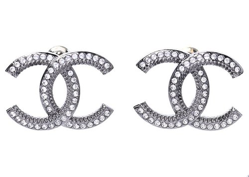 CHANEL Ruthenium Crystal CC Earrings - Silver