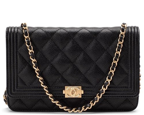 CHANEL Wallet On Chain Quilted Caviar Goldtone Black/Army Green - Multicolor