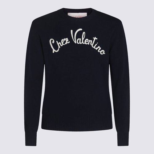 Valentino Chez Valentino Embroidered Wool Crewneck Sweatshirt Jumper - Navy Blue - 6V3KC33LAR8D51