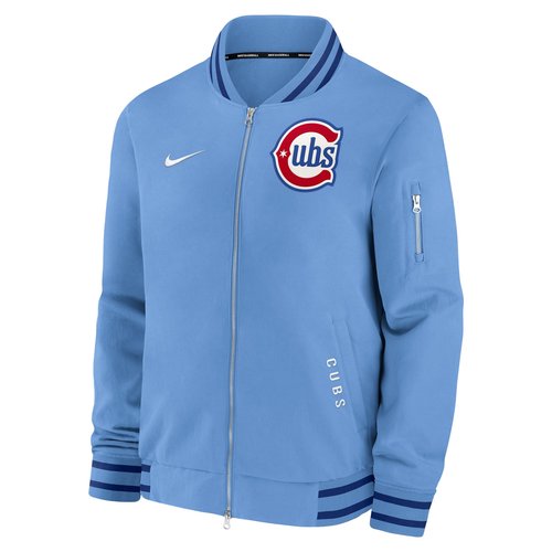 Chicago Cubs Authentic Collection Dugout Nike MLB Full-Zip Bomber Jacket - Light Blue - 02F30IC3EJ-902