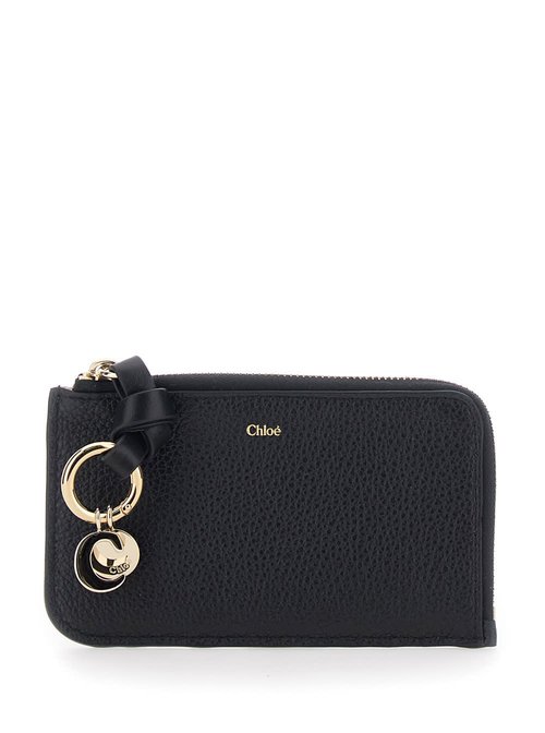 Chloé Black Wallet With Logo Charm On The FrOnt And Top Zip Closure In Grained Leather - CHC21WP944F57001