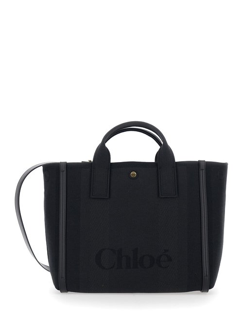 Chloé Tote Bag carry Media With Logo Printed On The FrOnt In Black CottOn Canvas For - CHC25SS910O65001