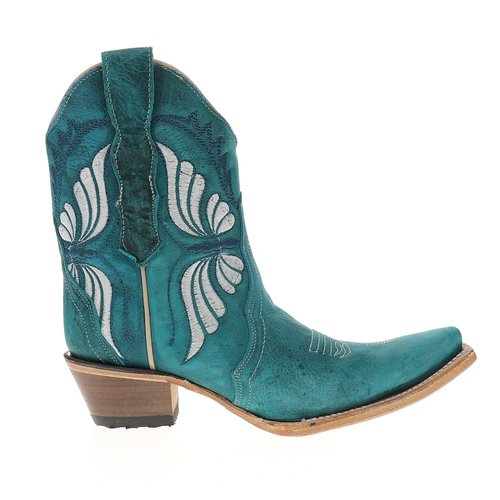 Circle G by Corral Aqua Butterfly Embroidered Ankle Pull On Snip Toe Cowboy Boots - Blue/Green - L.6248
