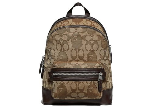 Coach x A Bathing Ape Academy Backpack 23 Signature Jacquard With Ape Head - Light Antique Nickel/Khaki