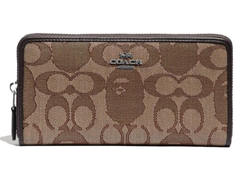 Coach x A Bathing Ape Accordion Zip Wallet Signature Jacquard With Ape Head - Light Antique Nickel/Khaki