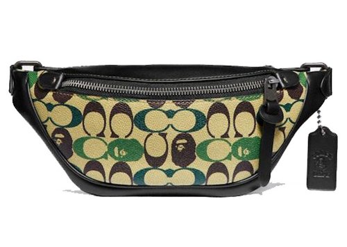 Coach x A Bathing Ape Rivington Belt Bag 7 Signature Canvas With Ape Head - Black Copper/Camo