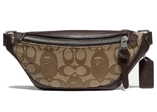Coach x A Bathing Ape Rivington Belt Bag 7 Signature Jacquard With Ape Head - Light Antique Nickel/Khaki