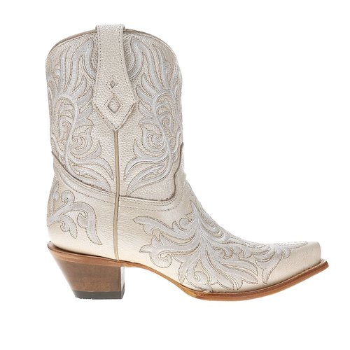 Corral Boots Ankle Embroidered Pull On Snip Toe Cowboy Boots - White - Z.5344