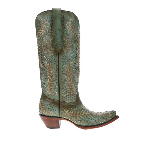 Corral Boots Studded Embroidered Pull On Snip Toe Cowboy Boots - Blue/Green - A.4725