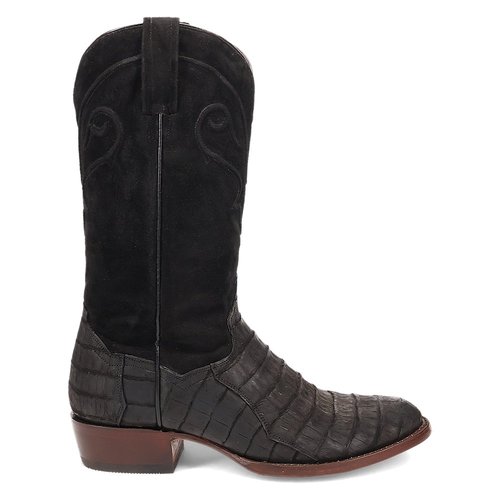 Dan Post Boots Alvis Emrboidered Caiman Round Toe Pull On Cowboy Boots - Black - DP.3100