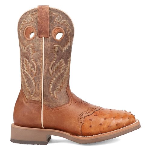 Dan Post Boots Martel Ostrich Embroidered Square Toe Pull On Cowboy Boots - Brown - DP.6058