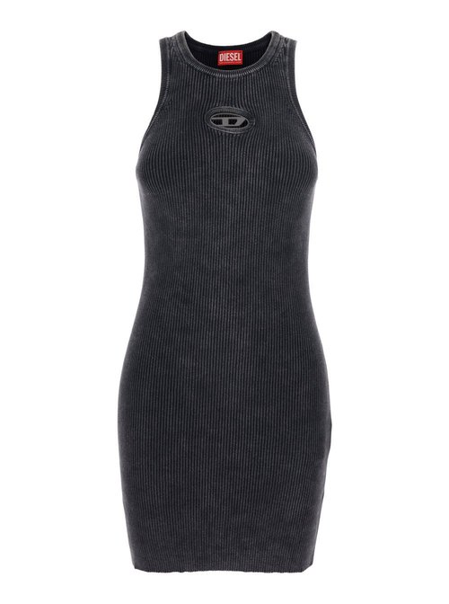 Diesel Black Crewneck Sleeveless Dress With Cut-out Logo On The FrOnt In CottOn - A216980AKBQ900