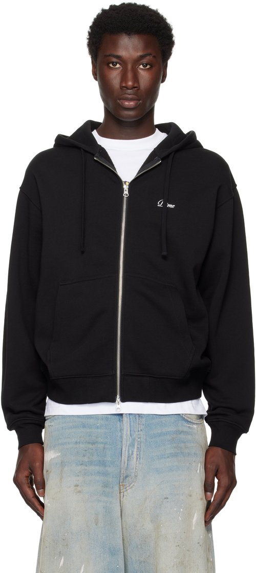 Dime Cursive Small Logo Zip Hoodie - Black - DIMESU2549BLK